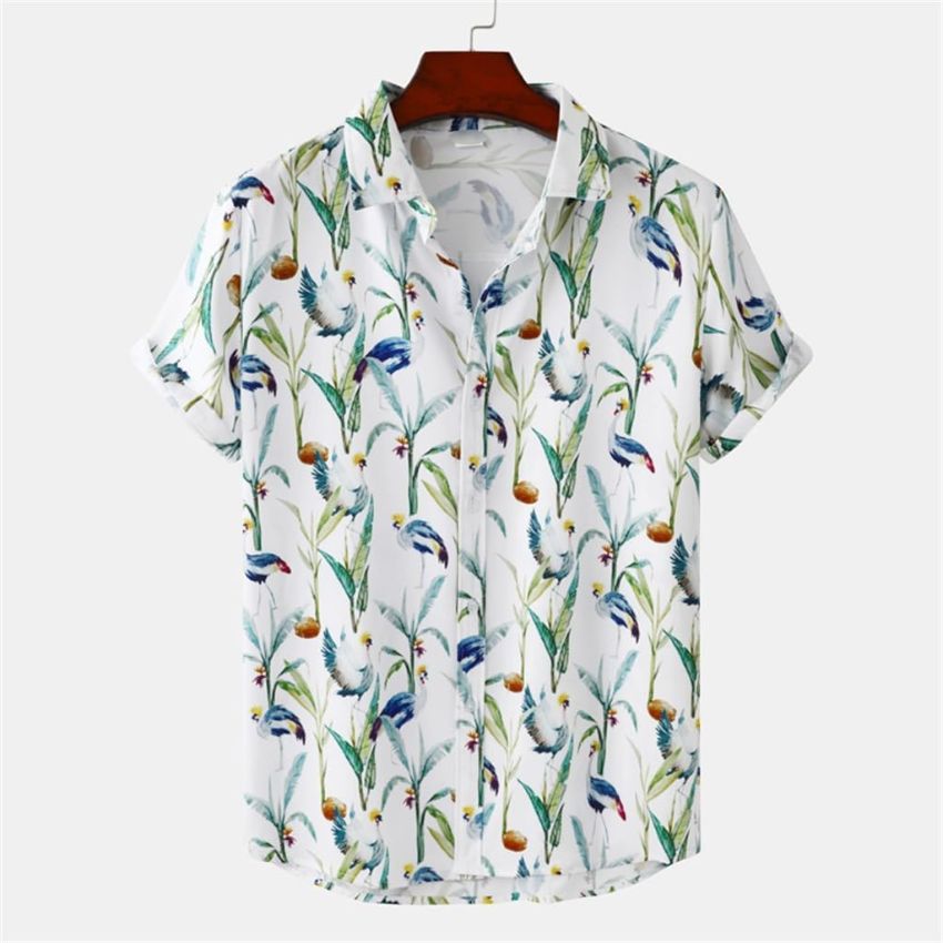 Floral print design blue style short-sleeved beach vacation shirt - Noriastylez