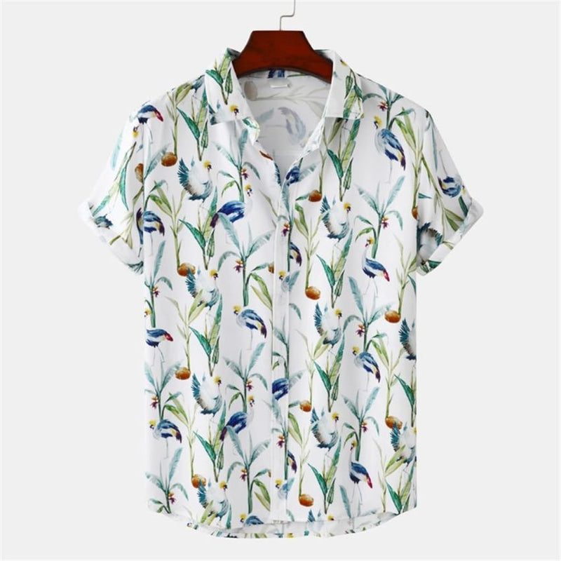 Floral print design blue style short-sleeved beach vacation shirt - Noriastylez
