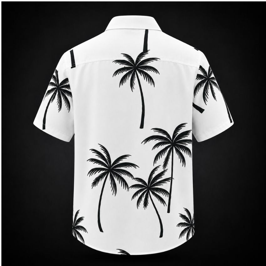 Men’s Summer Tropical Palm Print Short-Sleeve Button-Up Casual Shirt - White C254 - Sales