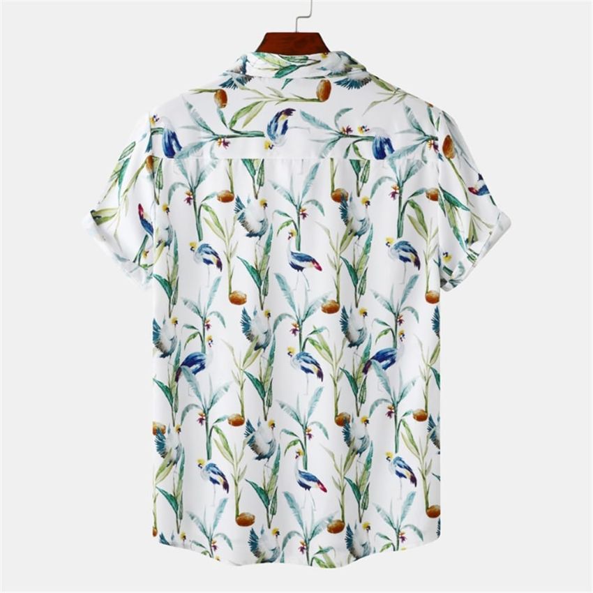 Floral print design blue style short-sleeved beach vacation shirt - Noriastylez