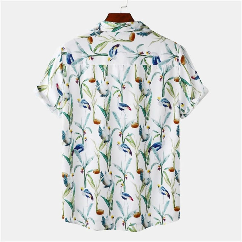 Floral print design blue style short-sleeved beach vacation shirt - Noriastylez