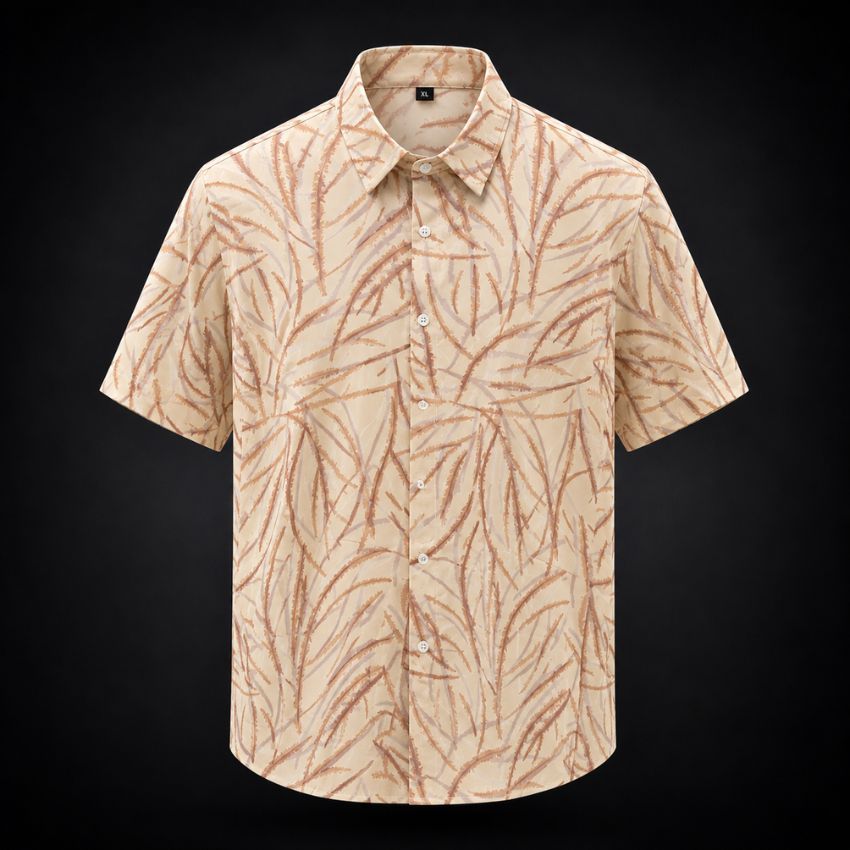 Bloom Leaf-Print Short-Sleeve Camp Shirt - Brown - Sales