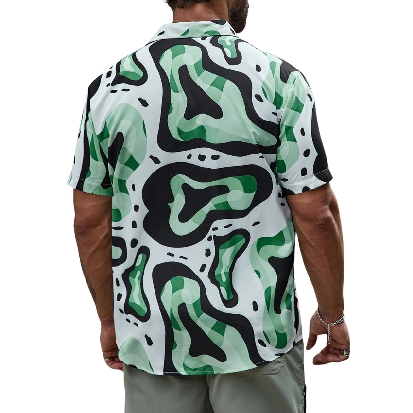Men’s 4-Way Stretch Short Sleeve Abstract Print Shirt - Noriastylez