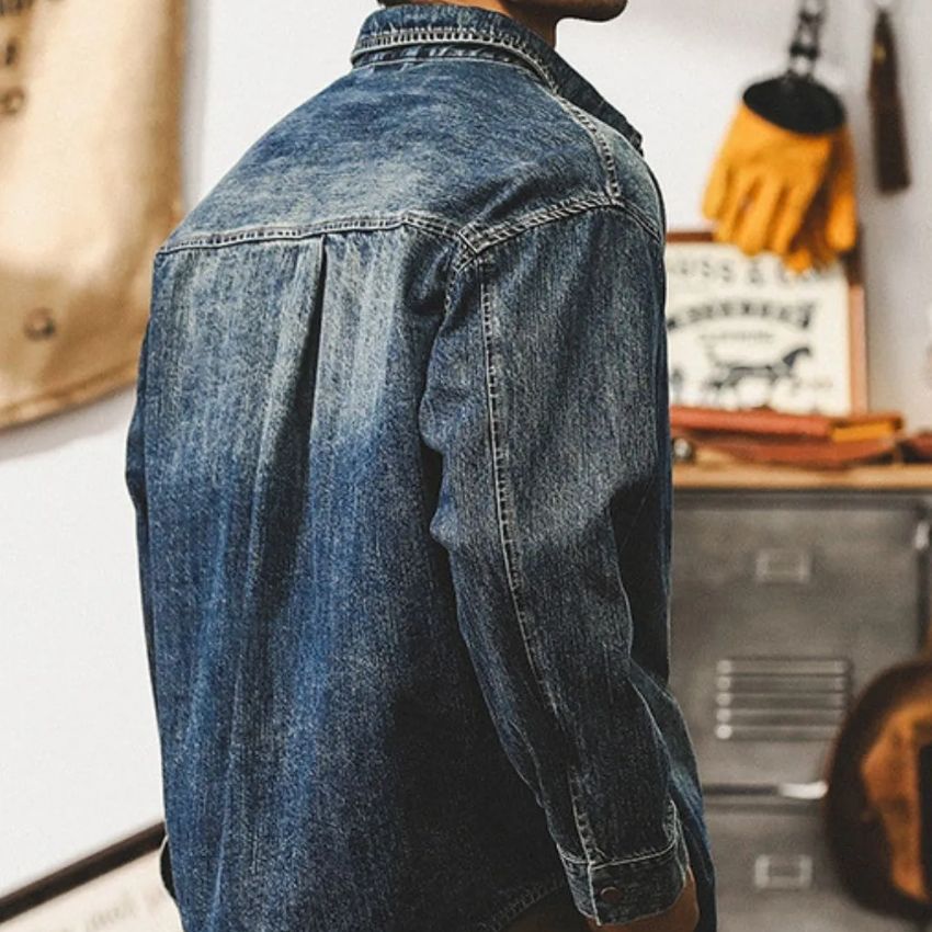 Men’s Casual Classic Lapel Cotton Jean Jacket Blue