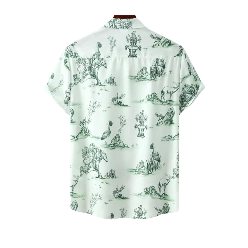 Green Hawaiian Print Short-Sleeved Shirt - Noriastylez