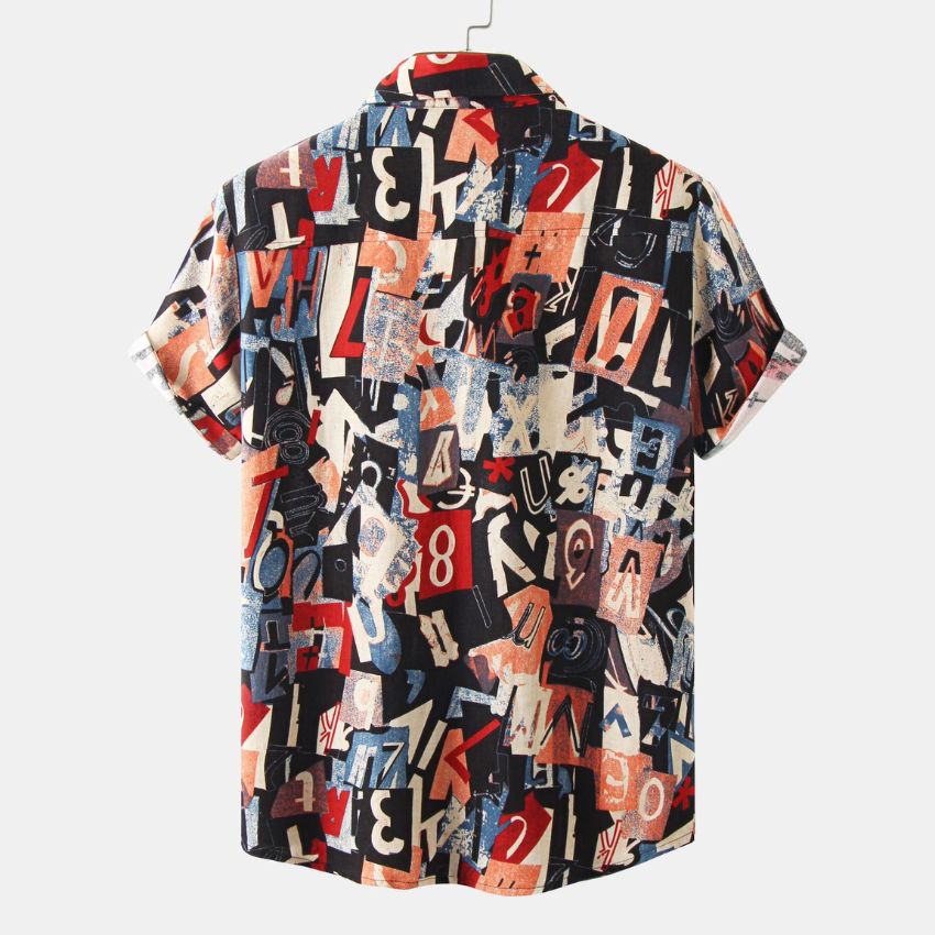 Casual Number Printed Shirt Short Sleeve Turn Down Collar Shirt Mens