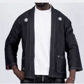 Men’s Three-quarter Sleeve Casual Jacket, Embroidered Denim Versatile Cloak Black