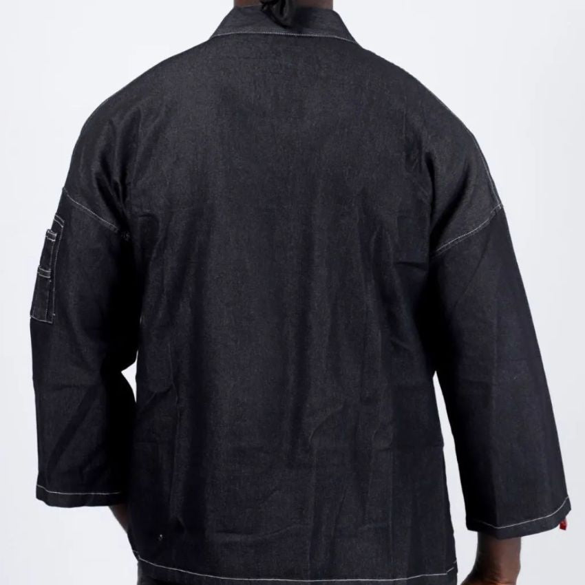 Men’s Three-quarter Sleeve Casual Jacket, Embroidered Denim Versatile Cloak Black