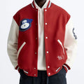 ZARA Men’s Retro Varsity Patchwork Bomber Jacket Dark Orange