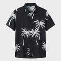 Men’s Palm Print Short-Sleeve Button-Up Casual Shirt C254 - Black - Sales