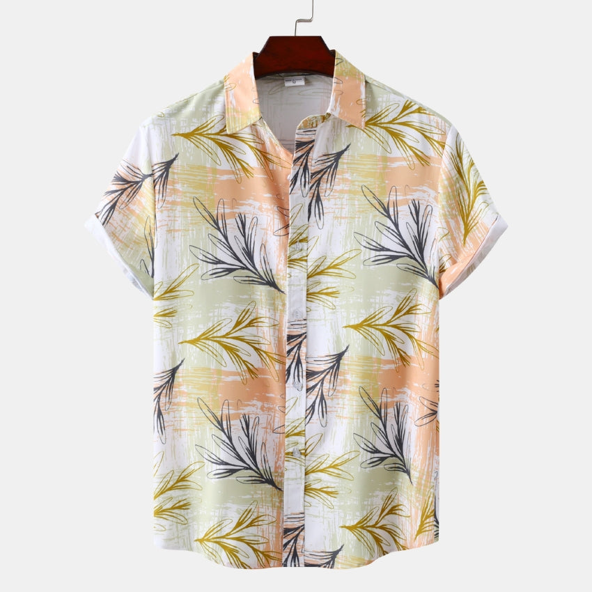 Casual Floral Short-Sleeve Cotton Blend Fit Shirt - Noriastylez