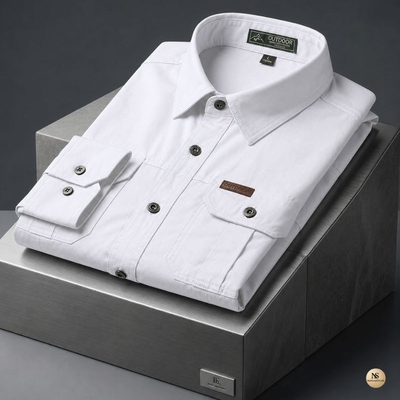 Men's Matte White  Long-Sleeve Outdoor Shirt
