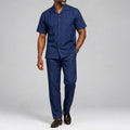 Riviera Cuban Two-Piece Short-Sleeve Shirt & Trouser Set – Navy Blue