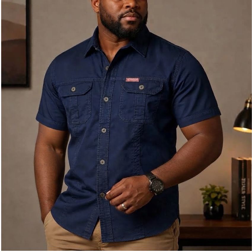 Men's Navy Blue Short-Sleeve Outdoor Shirt