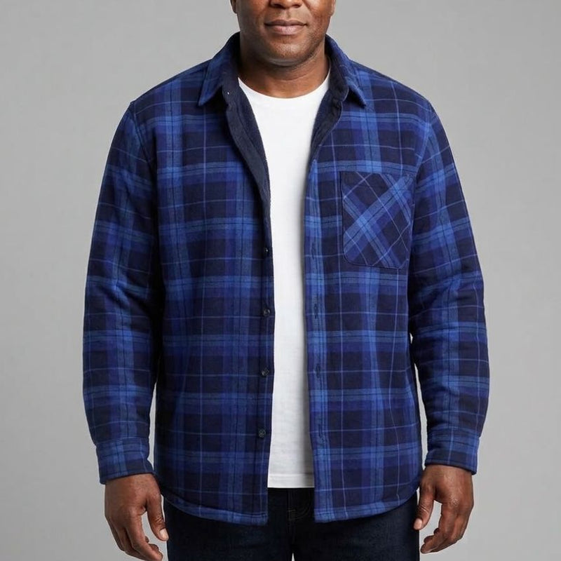 Men’s Premium Thermal-Lined Plaid Navy Blue/Black Shirt