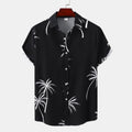 Men’s Palm Print Short-Sleeve Button-Up Casual Shirt C254 - Black