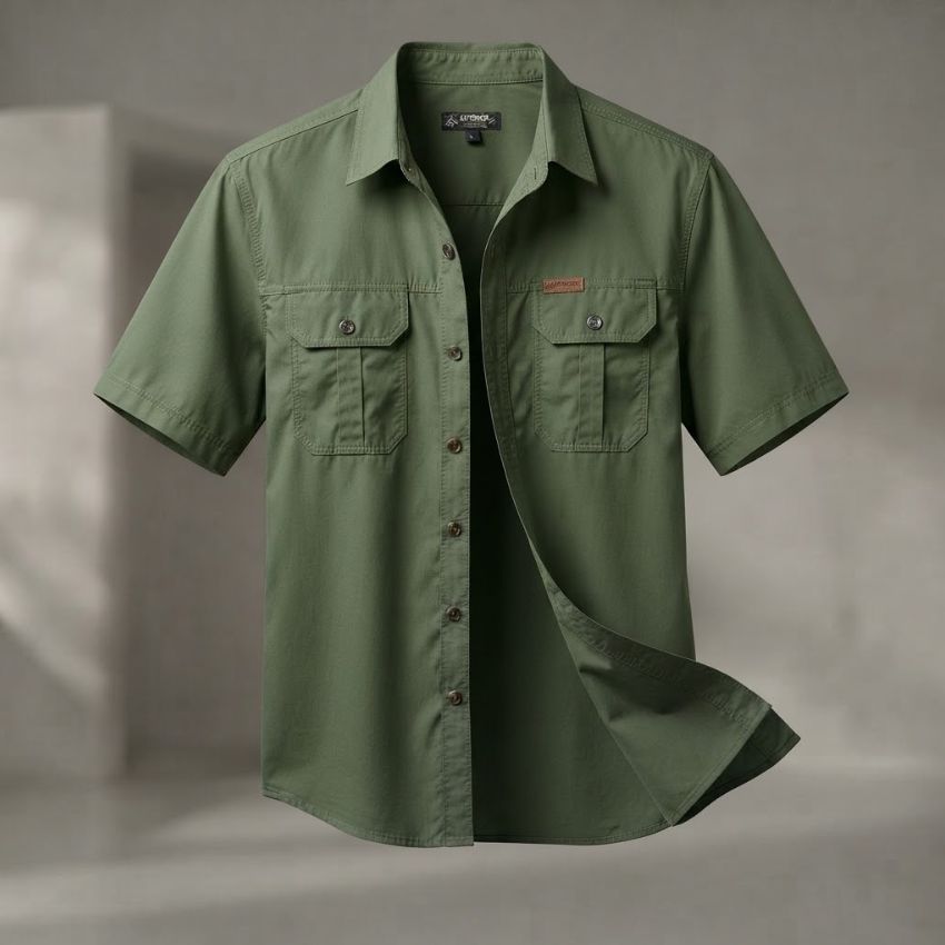 Men's Premium Green Short-Sleeve Outdoor Shirt