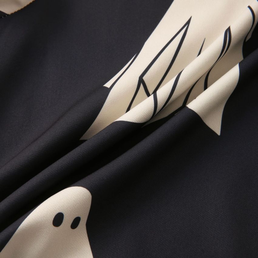 Fashion Creepy-Cute Ghost Print Short-Sleeve Button-Down Shirt - Noriastylez