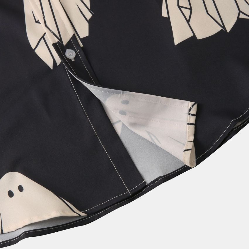 Fashion Creepy-Cute Ghost Print Short-Sleeve Button-Down Shirt - Noriastylez