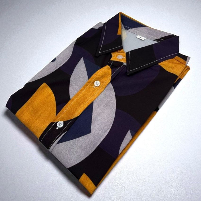Men's Abstract Geometric Print Casual Short Sleeve Shirt C210