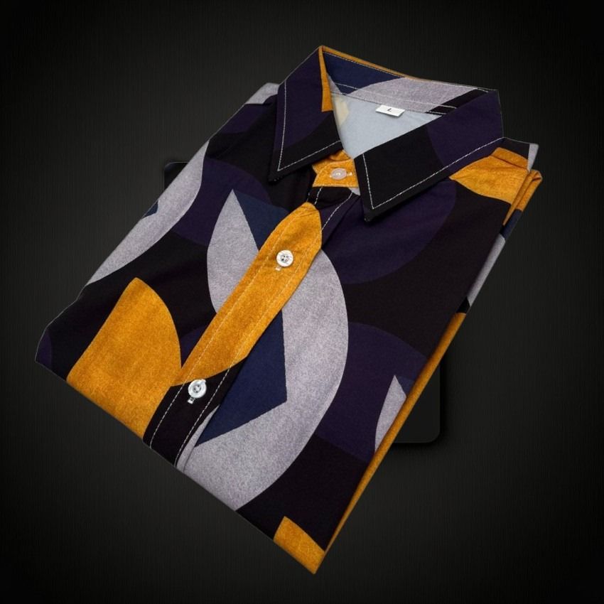 Men's Abstract Geometric Print Casual Short Sleeve Shirt C210