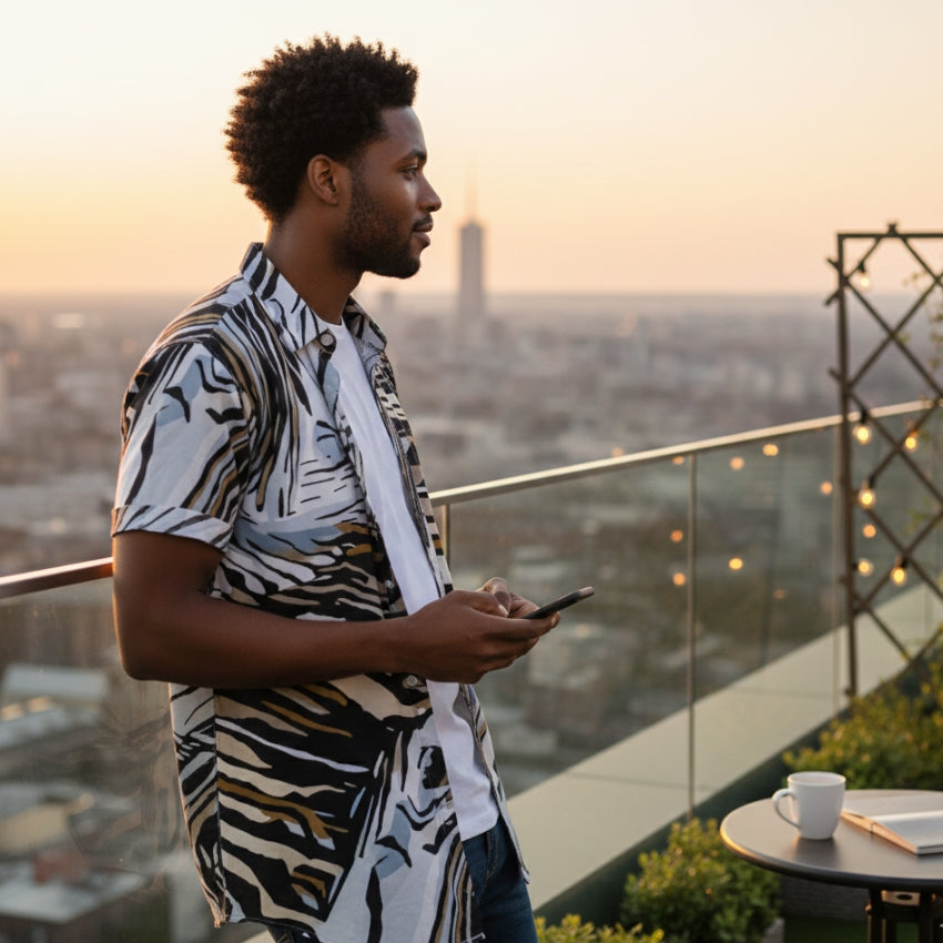 Abstract Tiger-Stripe Print Short Sleeve Resort Shirt