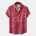 Men's Red Tropical Floral Print Short Sleeve Shirt