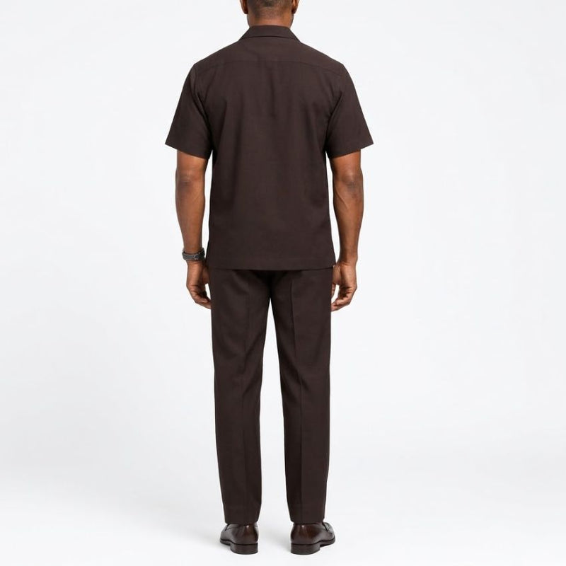Riviera Cuban Two-Piece Short-Sleeve Shirt & Trouser Set – Dark Chocolate