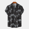 Bamboo Shadow Print Short-Sleeve Camp Shirt — Black