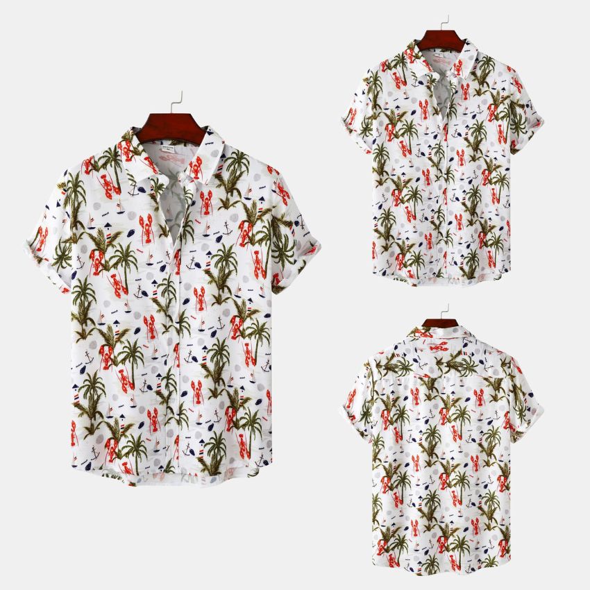 Floral print design style short-sleeved beach vacation shirt - Noriastylez