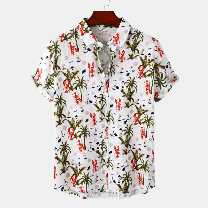Floral print design style short-sleeved beach vacation shirt - Noriastylez