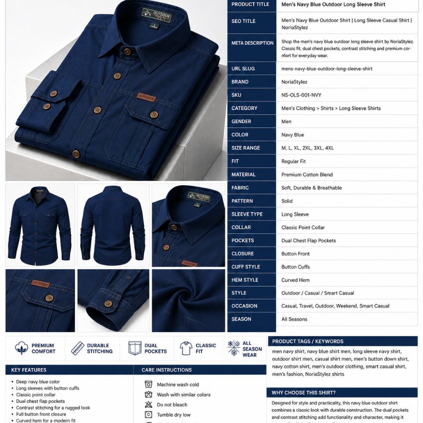 Men's Navy Blue Long-Sleeve Outdoor Shirt