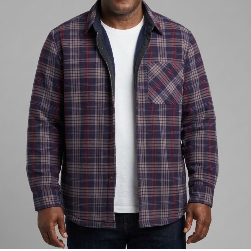 Men’s Premium Thermal-Lined Plaid Field Stillwater Shirt - Dark Purple