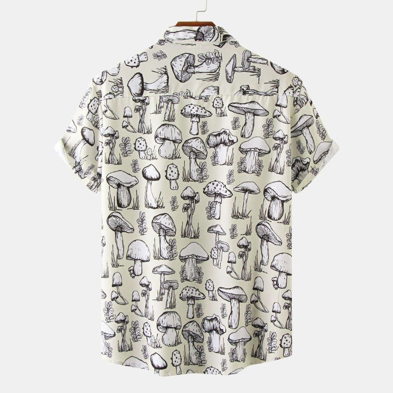 Men’s Mushroom Print Short Sleeve Shirt – Casual Button-Up Graphic Shirt