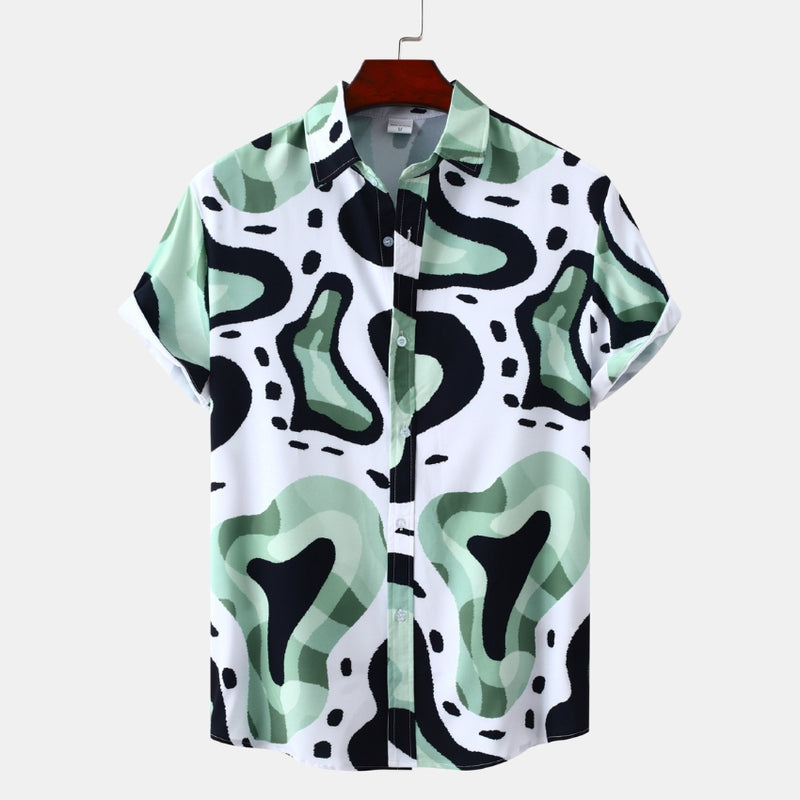Men’s 4-Way Stretch Short Sleeve Abstract Print Shirt - Noriastylez