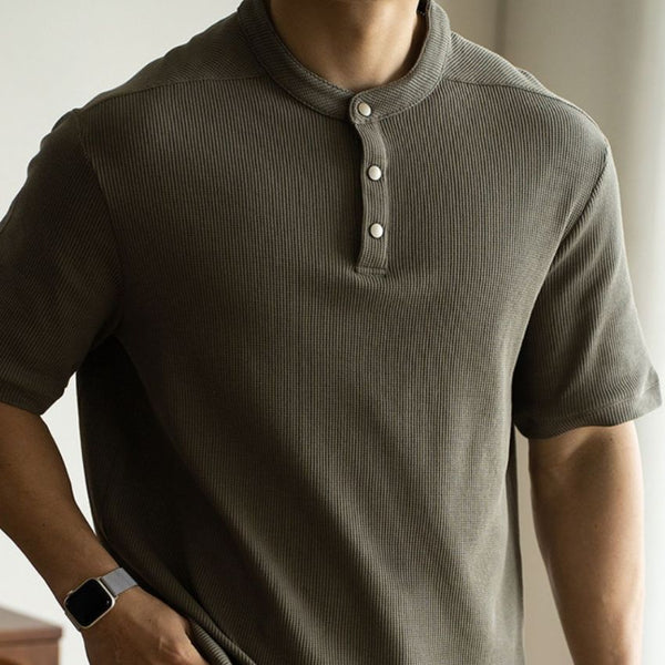 Men’s Retro Textured Waffle Henley Collar Short Sleeve Shirt Green