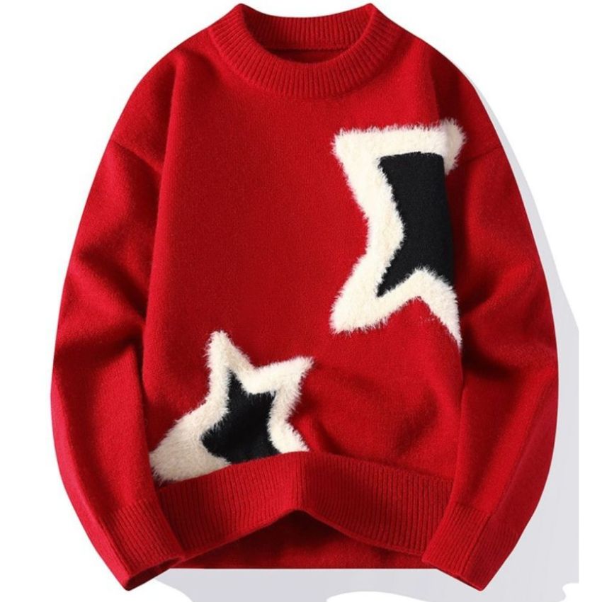 Pentagram Pattern Relaxed Fit Knit Sweater Black