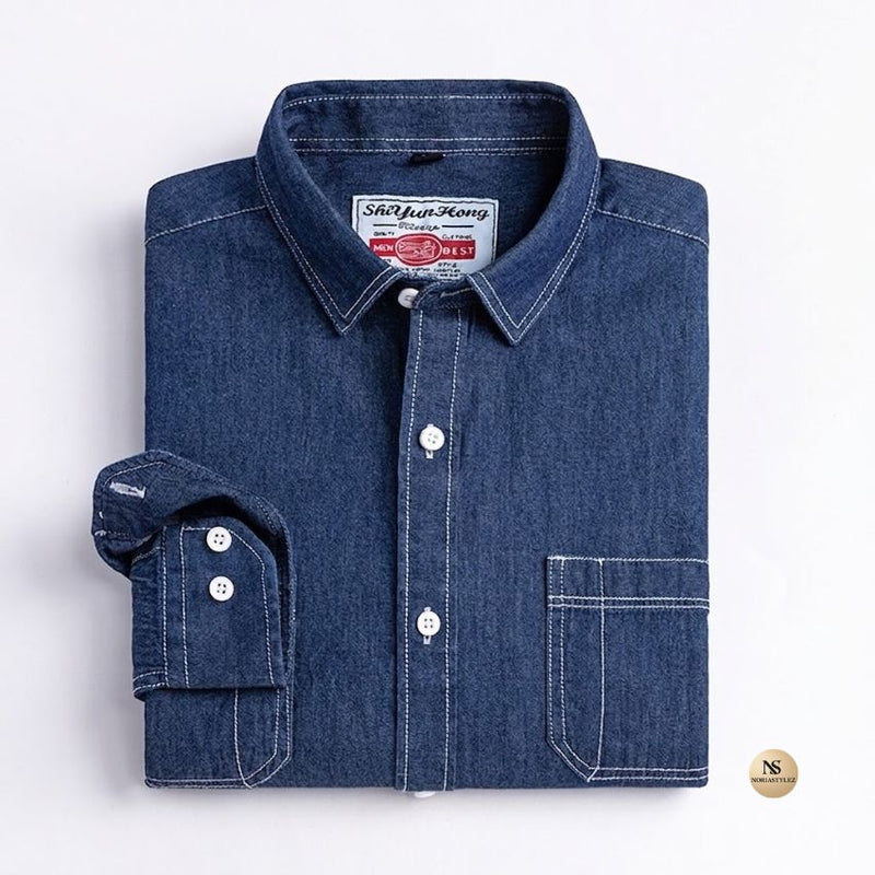 Men’s Premium Fitted Denim Button-Down Shirt