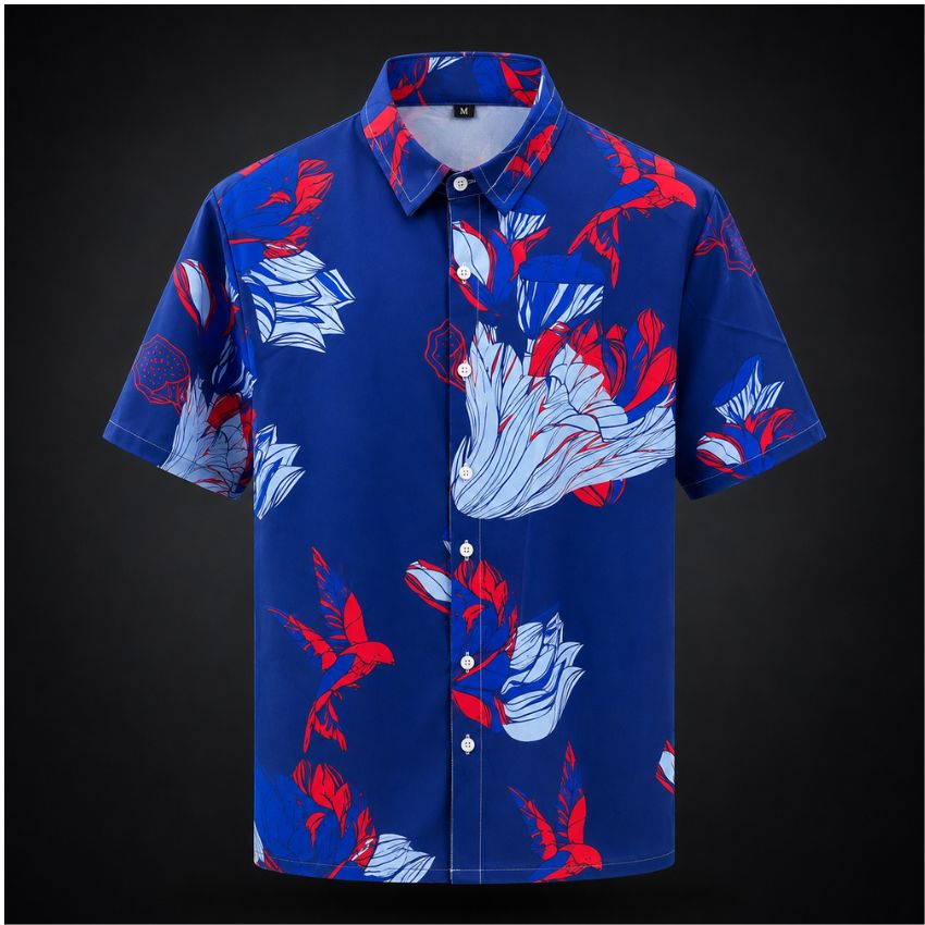 Floral Red Rose Print Short-Sleeve Fashion Shirt C263 - Sales
