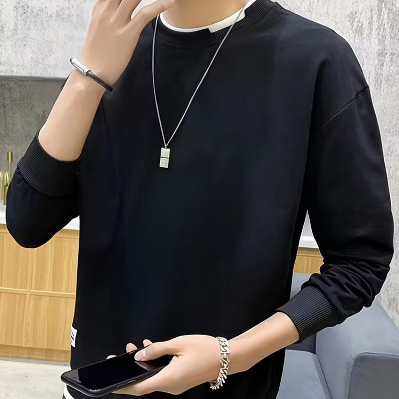 Trendy Men’s Casual Long-Sleeve Sweatshirt — Loose Fit, Comfortable Pullover for Breezy Weather