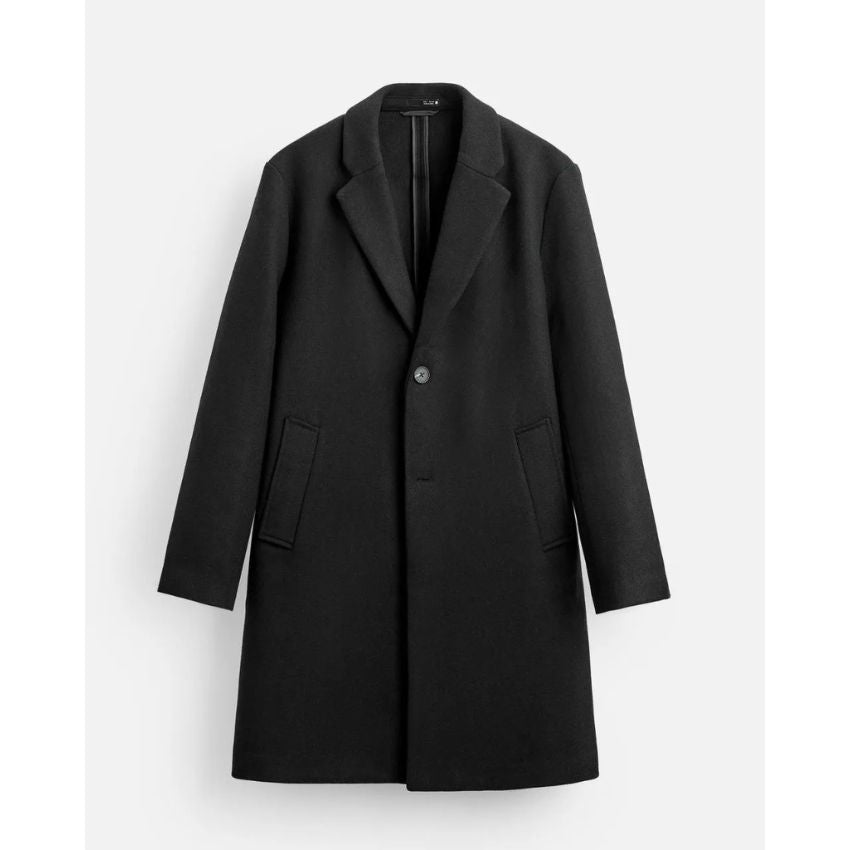 ZARA Men’s Vision Standard Fit Jacket Collar Mid-Length Wool Blend Cachet Coat Black