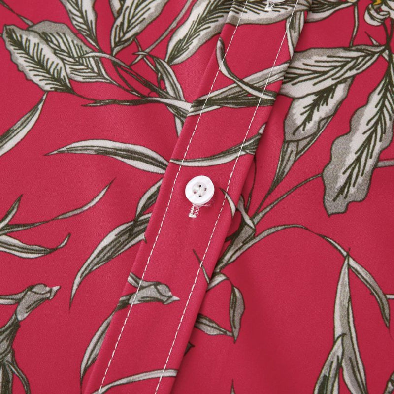 Men's Red Tropical Floral Print Short Sleeve Shirt