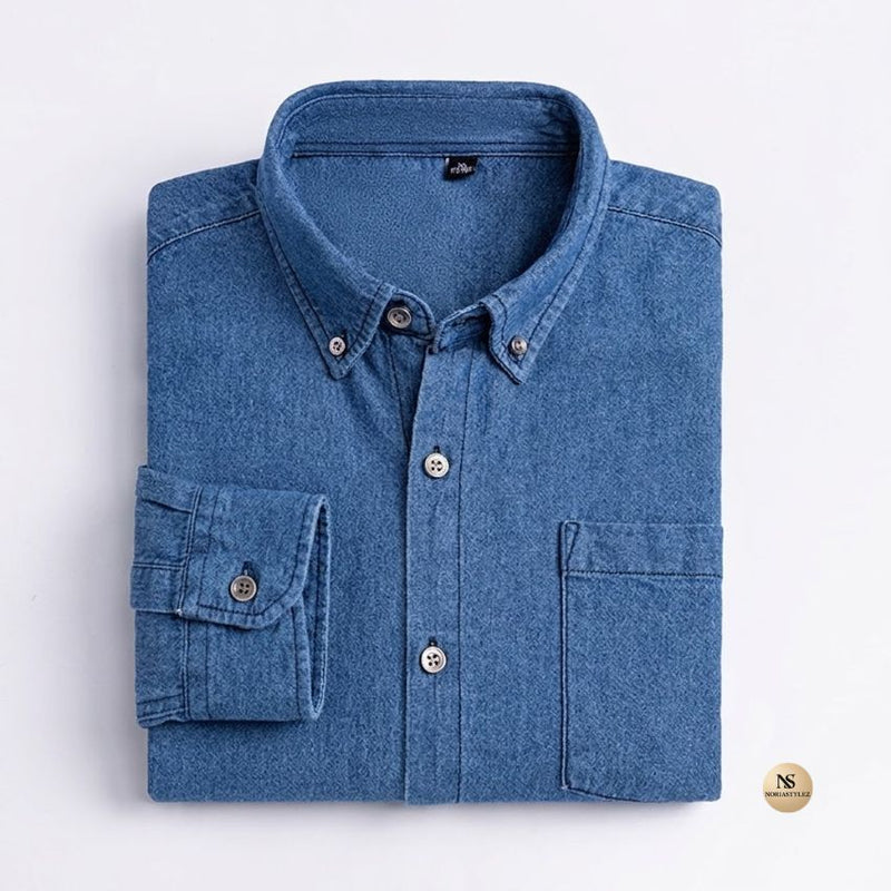 Men’s Premium Fitted Sky Blue Denim Button-Down Shirt