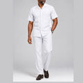 Riviera Cuban Two-Piece Short-Sleeve Shirt & Trouser Set – White
