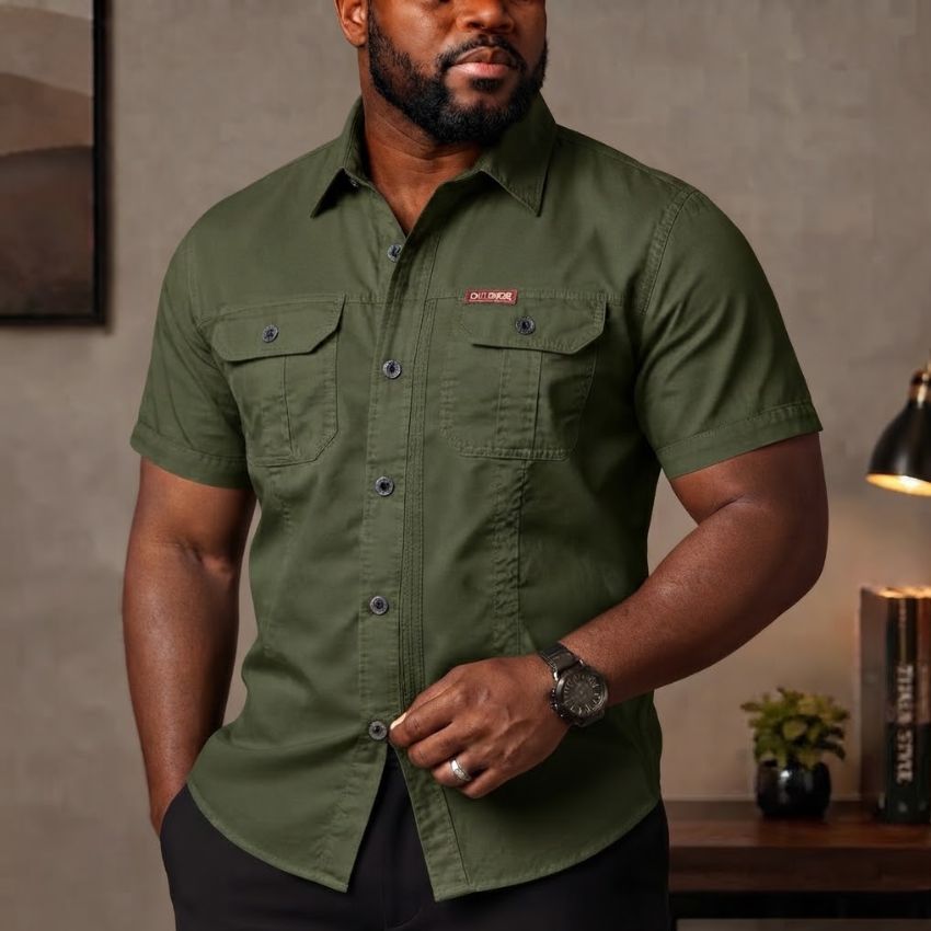 Men's Premium Green Short-Sleeve Outdoor Shirt
