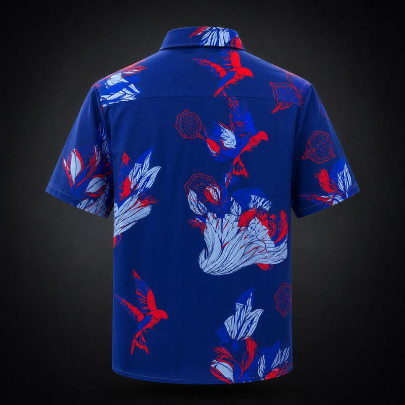 Floral Red Rose Print Short-Sleeve Fashion Shirt C263 - Sales