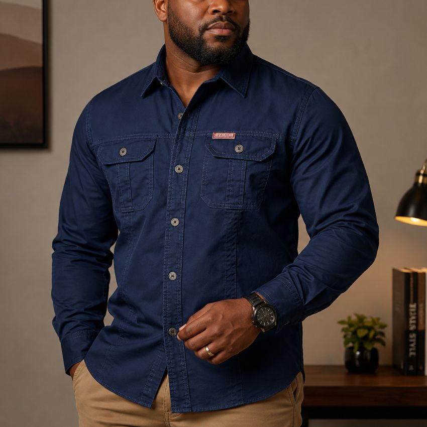 Men's Navy Blue Long-Sleeve Outdoor Shirt