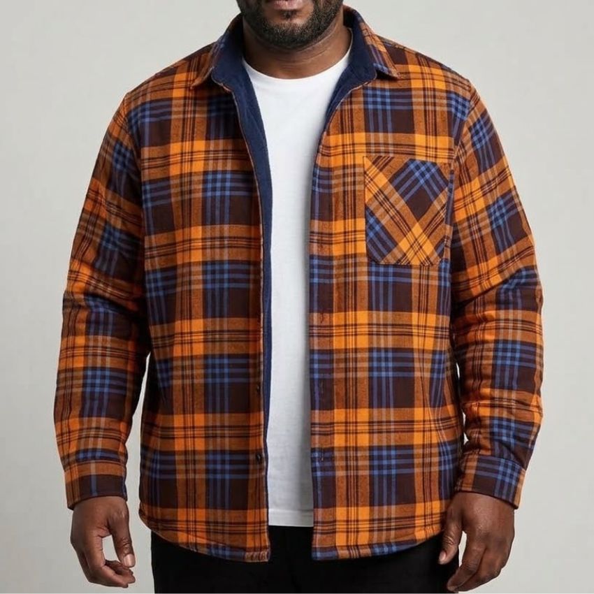 Men's Classic Orange Thermal-Lined Flannel Shirt