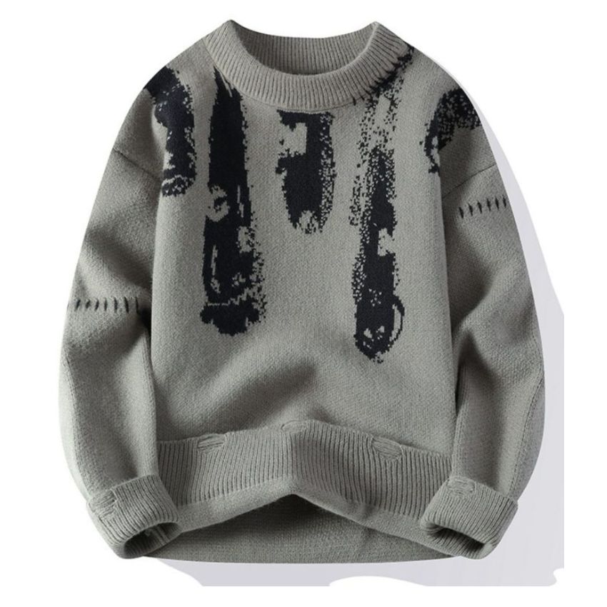 Vintage Knitted Ripped Sweater Black Gray