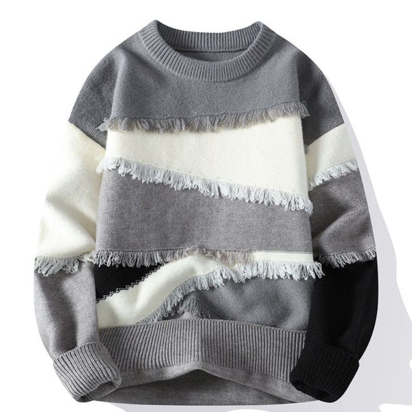 Sleek Men’s Quarter-Round Neck Sweater. Gray